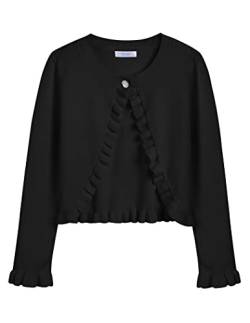 Arshiner Mädchen Basic Strickjacke Shrug Rüschen Kurzer Bolero Elegante Bolerojacke kurz für Kommunionkleid Taufkleid Schwarz 130 von Arshiner