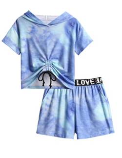 Arshiner Mädchen Batik Sportanzug Hoodie mit Shorts Sets Tie-dye Freizeit Trainingsanzüge Kinder Mode Sommer Kleidungsset für Mädchen 5-6 Jahre von Arshiner