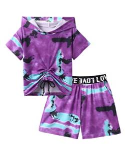 Arshiner Mädchen Batik Sportanzug Hoodie mit Shorts Sets Tie-dye Freizeit Trainingsanzüge Kinder Mode Sommer Kleidungsset für Mädchen 5-6 Jahre von Arshiner