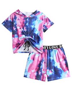 Arshiner Mädchen Batik Sportanzug Hoodie mit Shorts Sets Tie-dye Freizeit Trainingsanzüge Kinder Mode Sommer Kleidungsset für Mädchen 7-8 Jahre von Arshiner