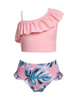 Arshiner Mädchen Bikini Badeanzug Kinder Zweiteiliger Bademode Blumendruck Verstellbare Schultergurt Tankini Schwimmen Schwimmanzug Rosa 122 von Arshiner