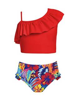 Arshiner Mädchen Bikini Tankini Kinder Blumendruck Badeanzug Zweiteiler Hawaiian Strand Bademode Badebekleidung Pool Wassersportarten Schwimmanzug Rot 122 von Arshiner