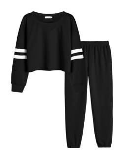 Arshiner Mädchen Jogginganzug Lang Kinder Trainingsanzug Sportanzug Zweiteilig Sweatshirt Set Tracksuit Anzug Herbst 134 140 Schwarz von Arshiner