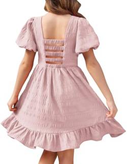 Arshiner Mädchen Kleid Rückenfreies Sommer Prinzessin Freizeit Party Kleider Kinder A-Linie Elegant Rosa 12 von Arshiner