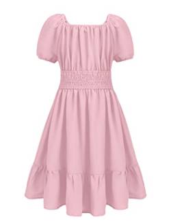 Arshiner Mädchen Kleid Sommer Festlich Sommerkleid Kleider Kinder Abendkleid Elegant Knielang Kurzarmkleid Midikleid Rosa 134 von Arshiner