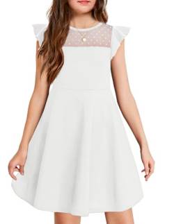 Arshiner Mädchen Kleid Sommerkleid Rüschen Kurzärmel MeshKleider Kinder A Line Elegant Partykleider Hochzeitkleider mit Taschen Weiß 120 von Arshiner