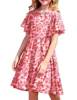 Arshiner Mädchen Kleider Sommer Blumenkleid Kinder Kurzarmkleid Elegant Partykleid Prinzessinenkleid Strandkleid Hawaii Geburtstag Hochzeit Casual Kinderkleider mit Tasche 120-7Jahre von Arshiner