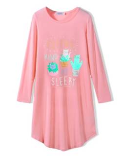 Arshiner Mädchen Nachthemd Langarm Kinder Nachtkleid mit Niedlichen Prints Schlafanzug Kleid Nightdress für Mädchen 11-12 Jahre von Arshiner