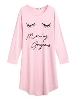 Arshiner Mädchen Nachthemd Langarm Kinder Nachtkleid mit Niedlichen Prints Schlafanzug Kleid Nightdress für Mädchen 5-6 Jahre von Arshiner