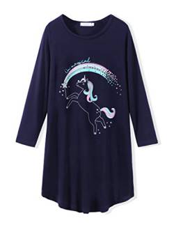 Arshiner Mädchen Nachthemd Langarm Kinder Nachtkleid mit Niedlichen Prints Schlafanzug Kleid Nightdress für Mädchen 9-10 Jahre von Arshiner