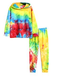 Arshiner Mädchen Pyjama-Set Batik Kinder Kapuzenpullover mit Hose Set Leicht Freizeit Langarm Schlafanzug für Mädchen 11-12 Jahre von Arshiner