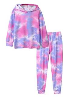 Arshiner Mädchen Pyjama-Set Batik Kinder Kapuzenpullover mit Hose Set Leicht Freizeit Langarm Schlafanzug für Mädchen 11-12 Jahre von Arshiner