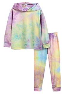 Arshiner Mädchen Pyjama-Set Batik Kinder Kapuzenpullover mit Hose Set Leicht Freizeit Langarm Schlafanzug für Mädchen 13-14 Jahre von Arshiner