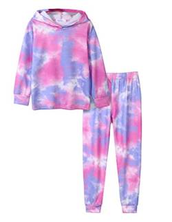 Arshiner Mädchen Pyjama-Set Batik Kinder Kapuzenpullover mit Hose Set Leicht Freizeit Langarm Schlafanzug für Mädchen 13-14 Jahre von Arshiner