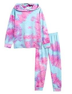 Arshiner Mädchen Pyjama-Set Batik Kinder Kapuzenpullover mit Hose Set Leicht Freizeit Langarm Schlafanzug für Mädchen 5-6 Jahre von Arshiner