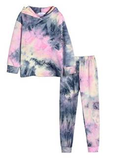 Arshiner Mädchen Pyjama-Set Batik Kinder Kapuzenpullover mit Hose Set Leicht Freizeit Langarm Schlafanzug für Mädchen 9-10 Jahre von Arshiner