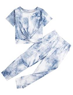 Arshiner Mädchen Schlafanzüge Batik Kinder Sommer Pyjama-Set Leicht Kurzarm Tie-dye Schlafanzug für Mädchen 12-13 Jahre von Arshiner