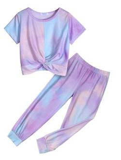 Arshiner Mädchen Schlafanzüge Batik Kinder Sommer Pyjama-Set Leicht Kurzarm Tie-dye Schlafanzug für Mädchen 6-7 Jahre von Arshiner