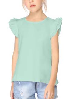 Arshiner Mädchen T-Shirt Rüschenärmel Kinder Sommer Freizeit Tops Basic Einfarbig Kurzarm Shirt Tunika Tshirts für Mädchen 11-12 Jahre von Arshiner
