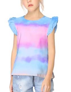 Arshiner Mädchen T-Shirt Rüschenärmel Kinder Sommer Freizeit Tops Basic Einfarbig Kurzarm Shirt Tunika Tshirts für Mädchen 5-6 Jahre von Arshiner