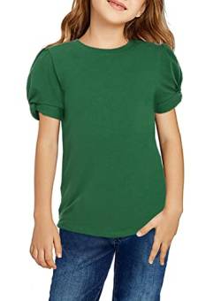 Arshiner Mädchen T-Shirts Puffarm Sommer Freizeit Kinder Shirts Tops Mode Rundhals Baumwolle Basic Kurzarm Tshirt für Mädchen 10-11 Jahre Grün von Arshiner