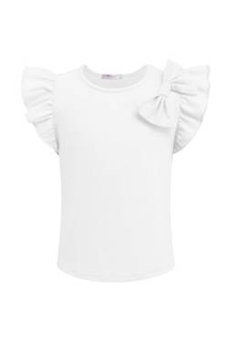 Arshiner Mädchen T-Shirts mit Fliege Kinder Sommer Baumwolle Tops Einfarbig Kurzarmshirt Freizeit Mode Tshirt für Mädchen 10-11 Jahre Beige von Arshiner