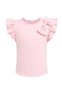 Arshiner Mädchen T-Shirts mit Fliege Kinder Sommer Baumwolle Tops Einfarbig Kurzarmshirt Freizeit Mode Tshirt für Mädchen 10-11 Jahre von Arshiner