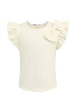 Arshiner Mädchen T-Shirts mit Fliege Kinder Sommer Baumwolle Tops Einfarbig Kurzarmshirt Freizeit Mode Tshirt für Mädchen 12-13 Jahre Beige von Arshiner