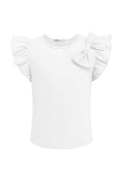 Arshiner Mädchen T-Shirts mit Fliege Kinder Sommer Baumwolle Tops Einfarbig Kurzarmshirt Freizeit Mode Tshirt für Mädchen 8-9 Jahre Beige von Arshiner