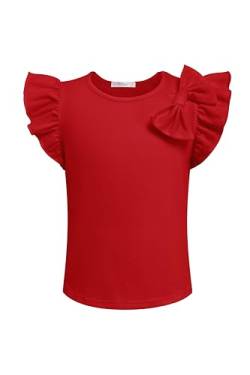 Arshiner Mädchen T-Shirts mit Fliege Kinder Sommer Baumwolle Tops Einfarbig Kurzarmshirt Freizeit Mode Tshirt für Mädchen 8-9 Jahre von Arshiner