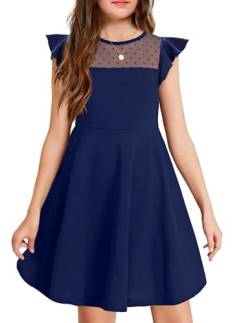 Arshiner Sommerkleid Mädchen A-Linie Elegant Casual Partykleid Prinzessin Kleid Sommer Kurzarm Navyblau 130 von Arshiner