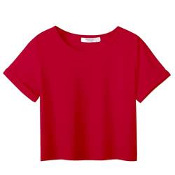 Arshiner T-Shirt Mädchen Kurz Rot Kinder Sommer Top Rundhals Kurzarm Shirt Sport Casual Tshirts für Mädchen 11-12 Jahre von Arshiner