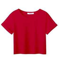 Arshiner T-Shirt Mädchen Kurz Rot Kinder Sommer Top Rundhals Kurzarm Shirt Sport Casual Tshirts für Mädchen 13-14 Jahre von Arshiner