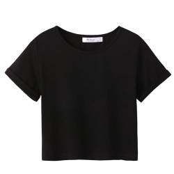 Arshiner T-Shirt Mädchen Kurz Schwarz Kinder Sommer Top Rundhals Kurzarm Shirt Sport Casual Tshirts für Mädchen 13-14 Jahre von Arshiner