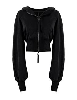 Arssm Damen Casual Langarm Workout Crop Tops Full Zip Hoodies Sweatshirts, schwarz, Klein von Arssm