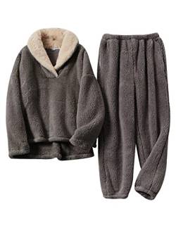 Arssm Flauschiges Pyjama-Set für Damen, Fleece-Pullover, Hose, Winter, locker, Plüsch, Lounge-Set, 2-teilig, gemütliche Nachtwäsche, Dunkelgrau, Medium von Arssm