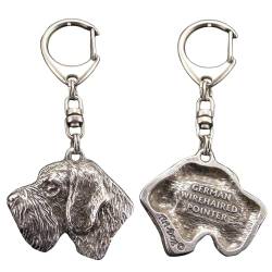 Art-Dog Niedlicher Hundeschlüsselanhänger - Exklusive Kollektion Deutsch Drahthaar Vorstehhund Schlüsselanhänger Hund - Versilberte Keyring mit 2,5 cm Schloss - 4,3x4x10cm von Art-Dog