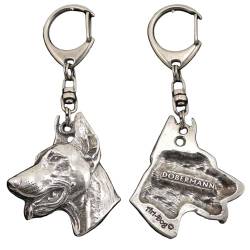 Art-Dog Niedlicher Hundeschlüsselanhänger - Exklusive Kollektion Doberman II Schlüsselanhänger Hund - Versilberte Keyring mit 2,5 cm Schloss - 5,2x4,7x10,8cm von Art-Dog