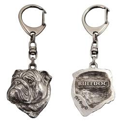 Art-Dog Niedlicher Hundeschlüsselanhänger - Exklusive Kollektion English Bulldog - Englische Bulldogge II Schlüsselanhänger Hund - Versilberte Keyring mit 2,5 cm Schloss - 4,7x3,7x9,3cm von Art-Dog