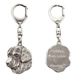 Art-Dog Niedlicher Hundeschlüsselanhänger - Exklusive Kollektion Golden Retriever Schlüsselanhänger Hund - Versilberte Keyring mit 2,5 cm Schloss - 4,6x3,7x8,8cm von Art-Dog