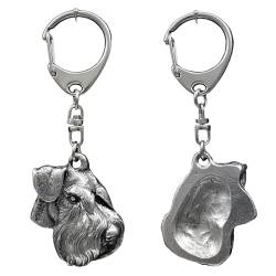 Art-Dog Niedlicher Hundeschlüsselanhänger - Exklusive Kollektion Schnauzer (Unkupierte Ohren) Schlüsselanhänger Hund - Versilberte Keyring mit 2,5 cm Schloss - 4,1x3,1x8,5cm von Art-Dog