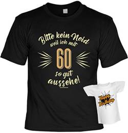 Lustige Sprüche Fun Tshirt Bitte kein Neid Weil ich mit 60 so gut aussehe! - Geburtstag Tshirt mit Mini Shirt ohne Flasche! von Art & Detail Shirt