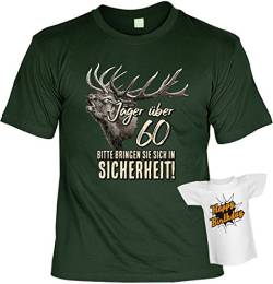 Lustige Sprüche Fun Tshirt Jäger über 60 in Sicherheit bringen! - Geburtstag Tshirt mit Mini Shirt ohne Flasche! von Art & Detail Shirt