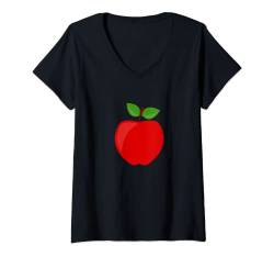 Damen Roter Apfel T-Shirt mit V-Ausschnitt von ArtAttack