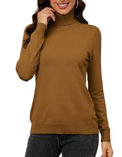 ArtJuly Rollkragenpullover Damen Weich Langarm Strickpullover Stretch Stehkragen Pullover Leicht Warm Basic Langarmshirt Rolli für Herbst Winter Damen Rollkragenpulli Langarm Khakifarbe XL von ArtJuly