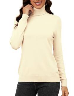 ArtJuly Rollkragenpullover Damen Weich Langarm Strickpullover Stretch Stehkragen Pullover Leicht Warm Basic Langarmshirt Rolli für Herbst Winter Rollkragenpullover Damen Winter Leichte Aprikose M von ArtJuly