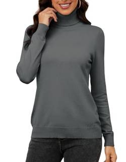 ArtJuly Rollkragenpullover Damen Weich Langarm Strickpullover Stretch Stehkragen Pullover Leicht Warm Basic Langarmshirt Rolli für Herbst Winter Rollkragenpullover Warm Damen Grau XL von ArtJuly