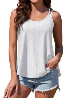 ArtJuly Tank Top Damen Sommer Spaghetti Oberteile Sommermode Rundhals Top Ärmellose Shirt Weste Tops für Damen Trägershirt Damen Sommertop Damen Top Damen Spaghettiträger T-Shirt,01Weiß,S von ArtJuly