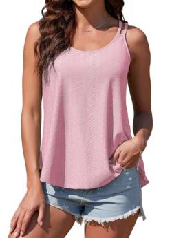 ArtJuly Tank Top Damen Sommer Spaghetti Oberteile Sommermode Rundhals Top Ärmellose Shirt Weste Tops für Damen Trägershirt Damen Sommertop Damen Top Damen Spaghettiträger T-Shirt,Rosa,XL von ArtJuly