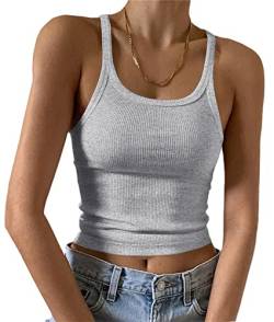 Artfish Ärmelloses Damen-Tanktop, figurbetont, U-Ausschnitt, gerippt, Basic-Cami-Shirts, 01#short Heather Grey, X-Klein von Artfish